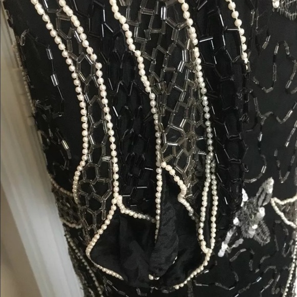 Linsiano Womens Vtg Medium Silk Black Silver Sequins Beads Pearls VLV Formal - Picture 7 of 8